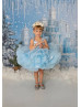 Light Blue Organza Frozen Lace Up Back Flower Girl Dress